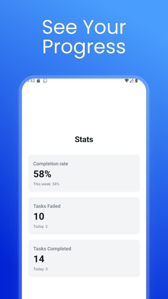 TaskFlick stats: completion rate and tasks completed or missed